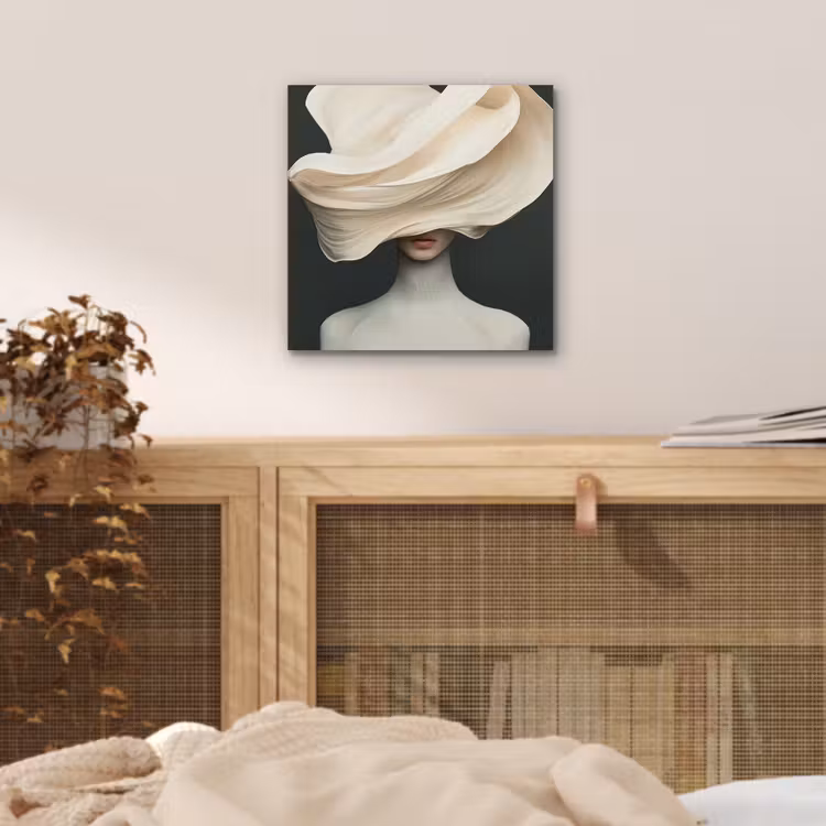 Aluminium schilderij - Vrouw - Beige - hoed — 4