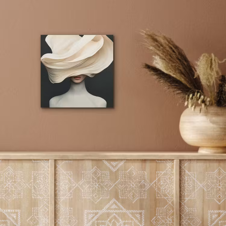Aluminium schilderij - Vrouw - Beige - hoed — 5