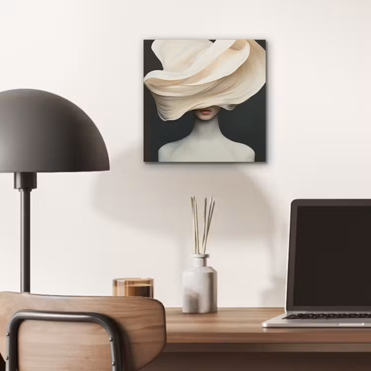 Aluminium schilderij - Vrouw - Beige - hoed — 6