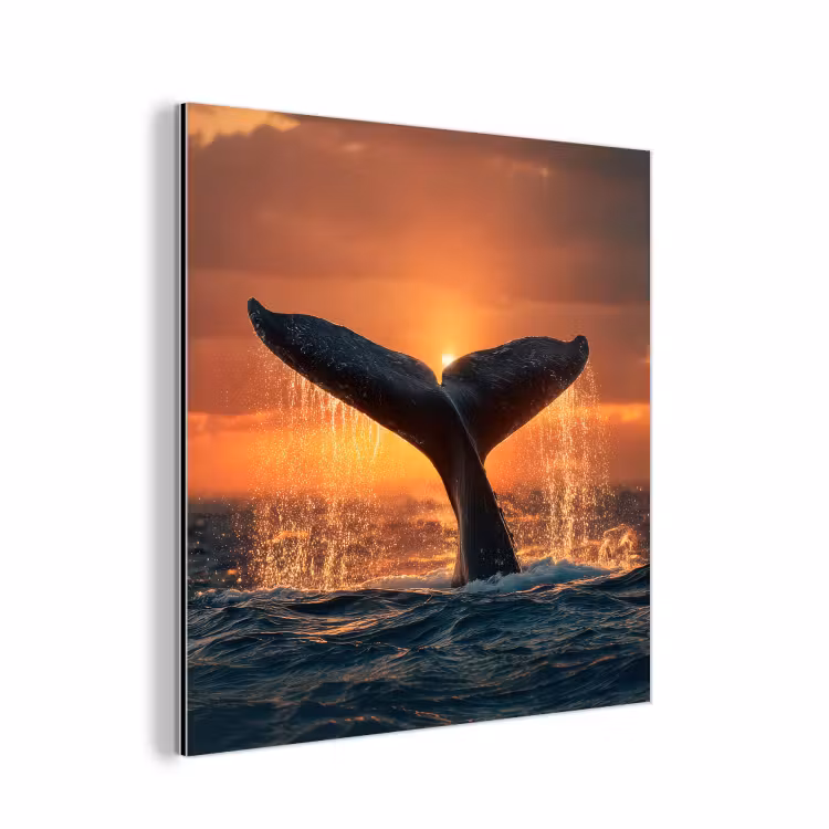 Aluminium schilderij - Walvis staart - Water - Zonsondergang — 1