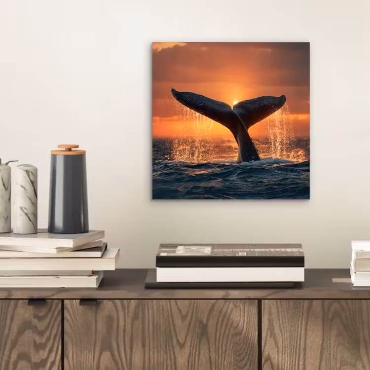 Aluminium schilderij - Walvis staart - Water - Zonsondergang — 2
