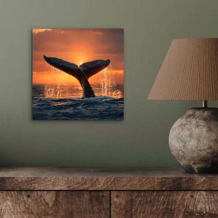 Aluminium schilderij - Walvis staart - Water - Zonsondergang — 3