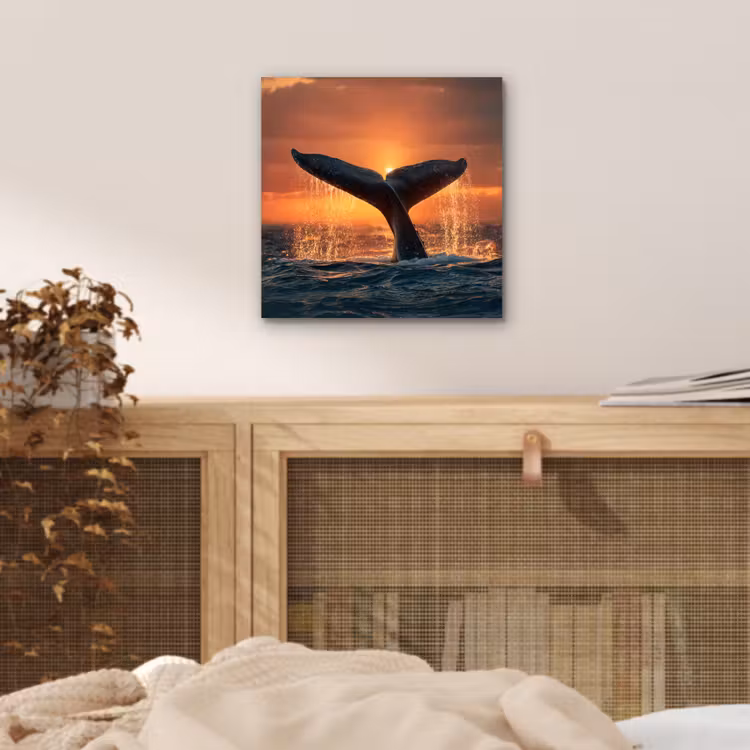 Aluminium schilderij - Walvis staart - Water - Zonsondergang — 4