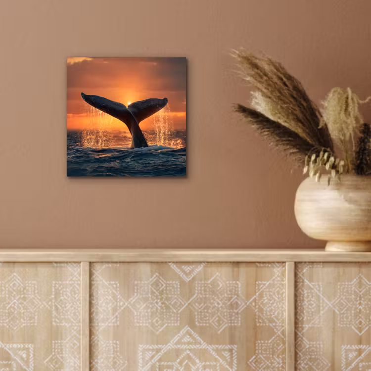 Aluminium schilderij - Walvis staart - Water - Zonsondergang — 5