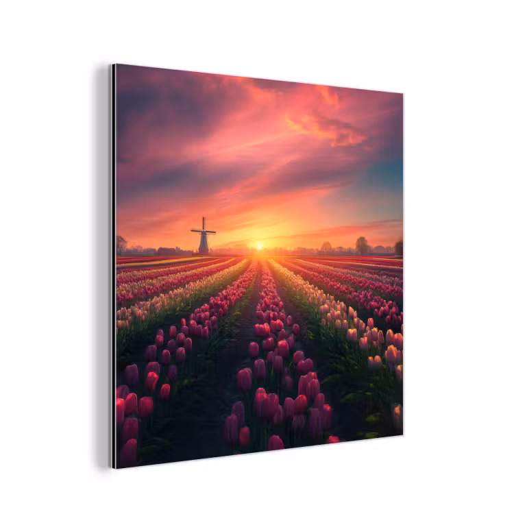 Aluminium schilderij - Windmolen - Zonsondergang - Landschap — 1