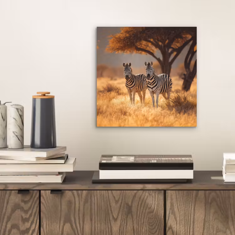 Aluminium schilderij - Zebra's - Savannelandschap - Gras — 2