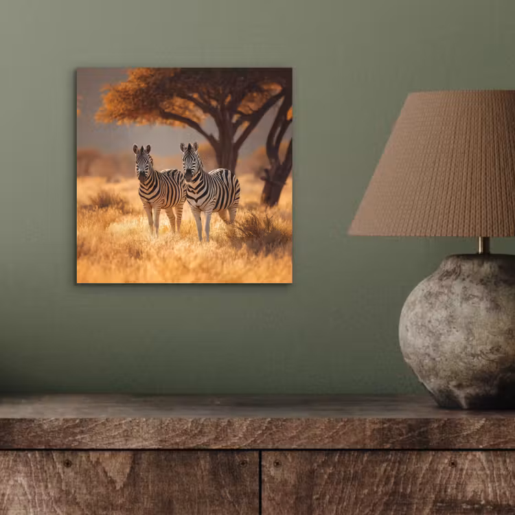 Aluminium schilderij - Zebra's - Savannelandschap - Gras — 3