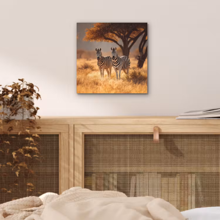 Aluminium schilderij - Zebra's - Savannelandschap - Gras — 4