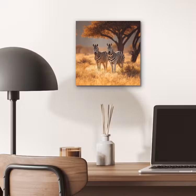 Aluminium schilderij - Zebra's - Savannelandschap - Gras — 6
