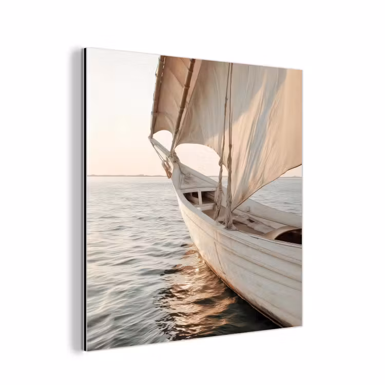 Aluminium schilderij - Zeilboot - Zee - Beige - Zon — 1