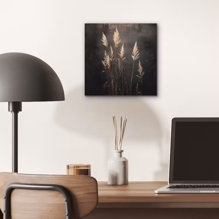 Aluminium schilderij - Siergras - Pluimen - Verlichting - Zwart — 6