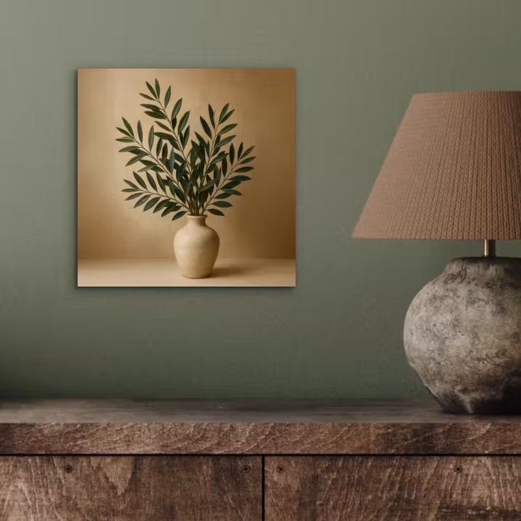 Aluminium schilderij - Vaas - Olijftakken - Bladeren - Beige — 3