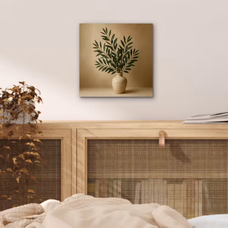 Aluminium schilderij - Vaas - Olijftakken - Bladeren - Beige — 4