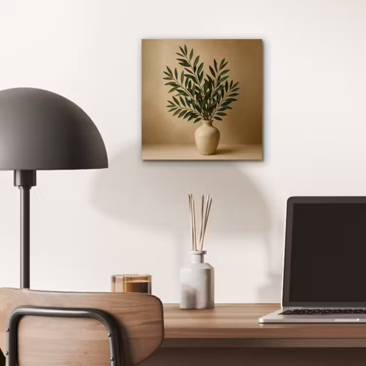 Aluminium schilderij - Vaas - Olijftakken - Bladeren - Beige — 6