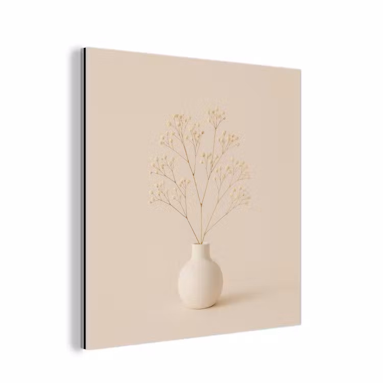 Aluminium schilderij - Vaas - Takken - Bloemetjes - Wit — 1