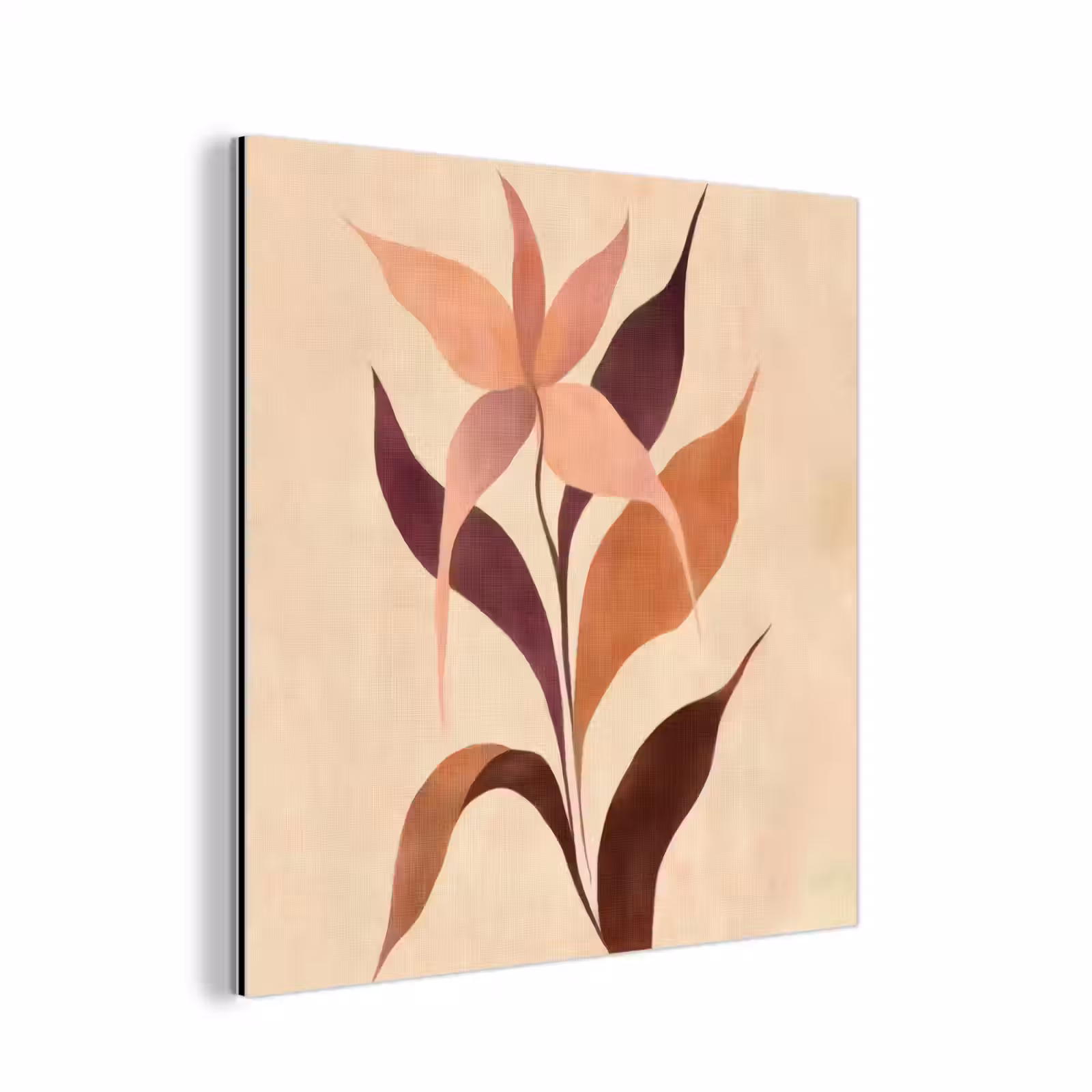 Aluminium schilderij - Minimalistisch - Bloem - Bladeren - Beige — 1