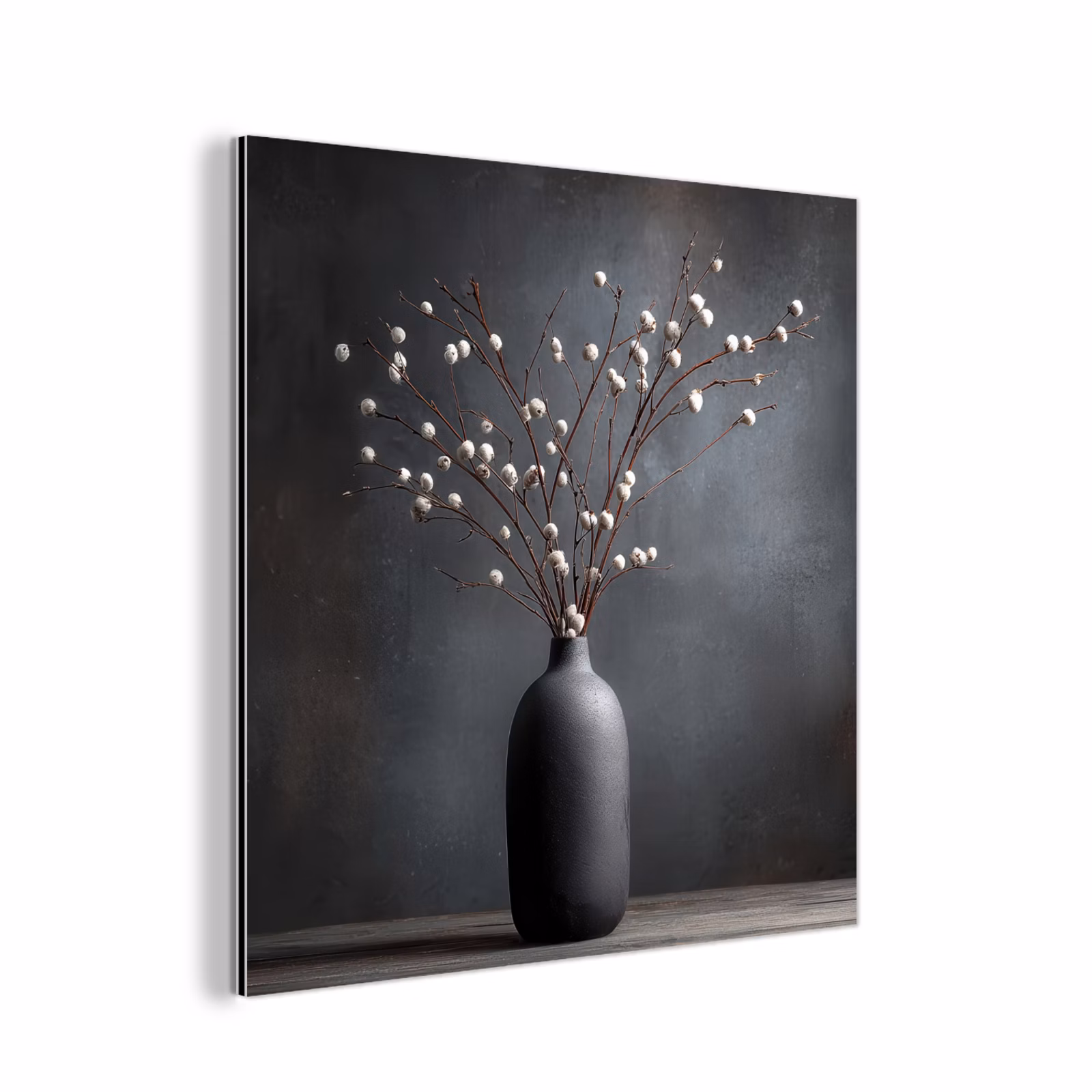 Aluminium schilderij - Takken - Vaas - Bolletjes - Wit — 1