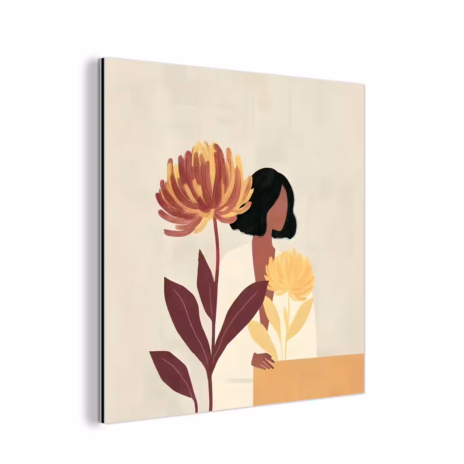 Aluminium schilderij - Vrouw - Minimalistisch - Bloem — 1