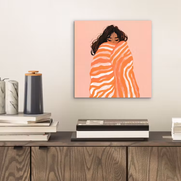Aluminium schilderij - Meisje - Deken - Gestreept - Oranje — 2