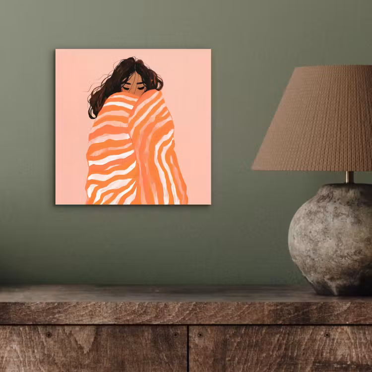 Aluminium schilderij - Meisje - Deken - Gestreept - Oranje — 3