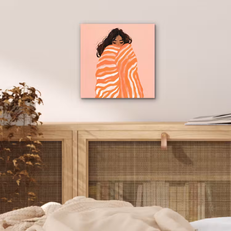 Aluminium schilderij - Meisje - Deken - Gestreept - Oranje — 4