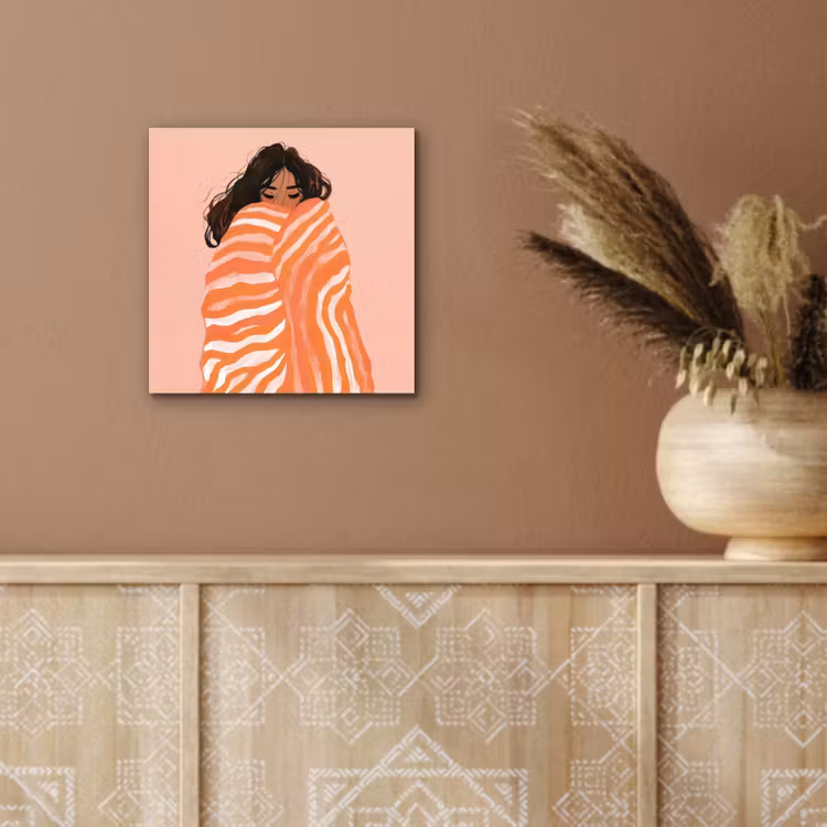 Aluminium schilderij - Meisje - Deken - Gestreept - Oranje — 5