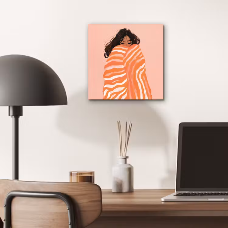 Aluminium schilderij - Meisje - Deken - Gestreept - Oranje — 6