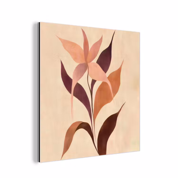 Aluminium schilderij - Minimalistisch - Bloem - Bladeren - Beige — 1
