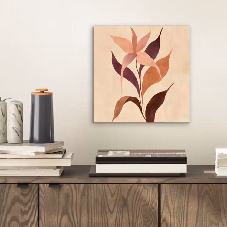 Aluminium schilderij - Minimalistisch - Bloem - Bladeren - Beige — 2