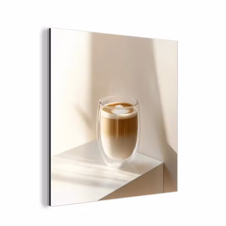 Aluminium schilderij - Mok - Latte - Minimalistisch - Schaduw — 1