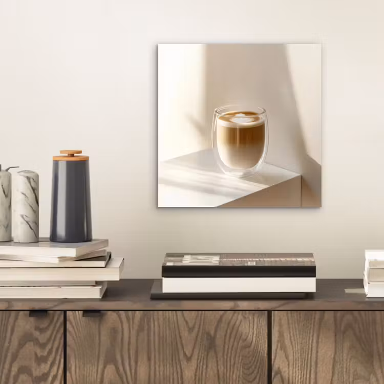 Aluminium schilderij - Mok - Latte - Minimalistisch - Schaduw — 2