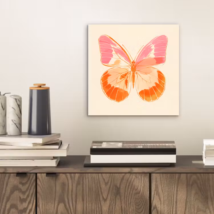 Aluminium schilderij - Oranje - Vlinder - Minimalistisch — 2