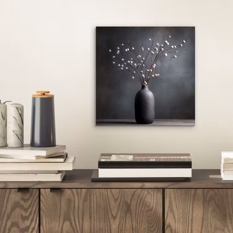 Aluminium schilderij - Takken - Vaas - Bolletjes - Wit — 2