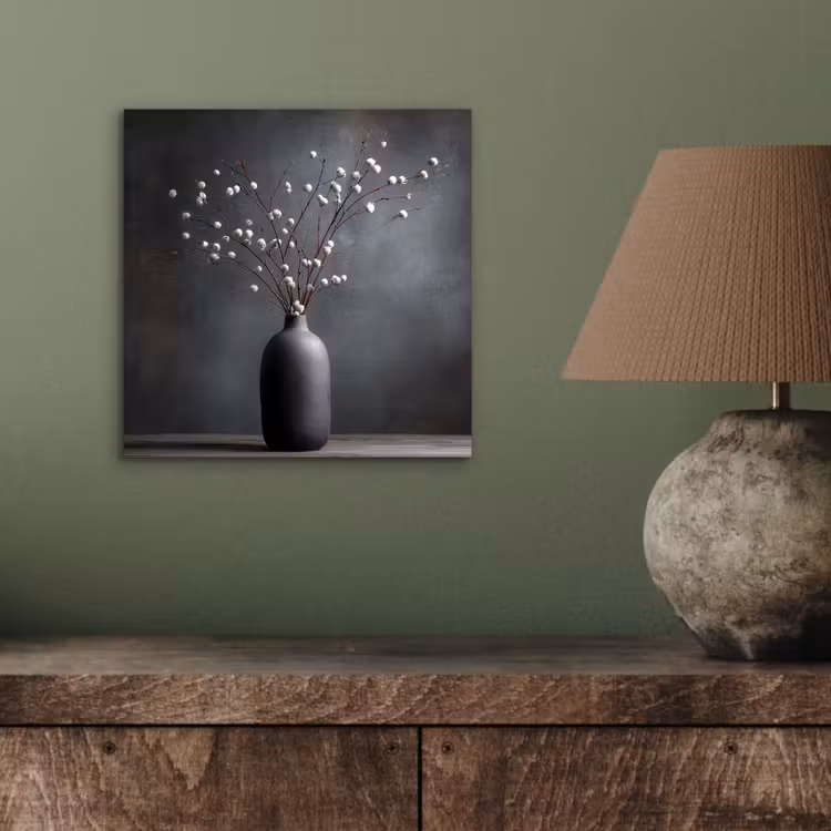 Aluminium schilderij - Takken - Vaas - Bolletjes - Wit — 3