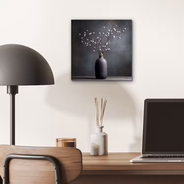 Aluminium schilderij - Takken - Vaas - Bolletjes - Wit — 6