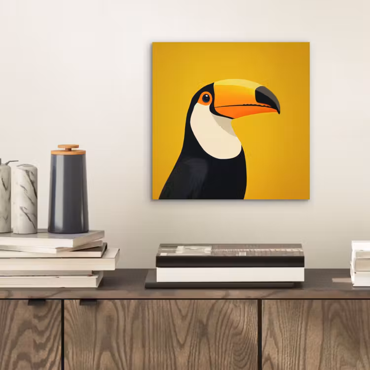 Aluminium schilderij - Toekan - Minimalistisch - Snavel - Oranje — 2