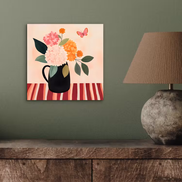 Aluminium schilderij - Vaas - Bloemen - Vlinder - Rood — 3
