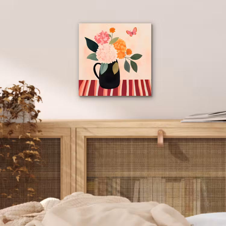 Aluminium schilderij - Vaas - Bloemen - Vlinder - Rood — 4
