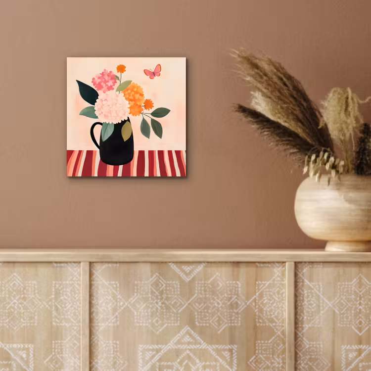 Aluminium schilderij - Vaas - Bloemen - Vlinder - Rood — 5