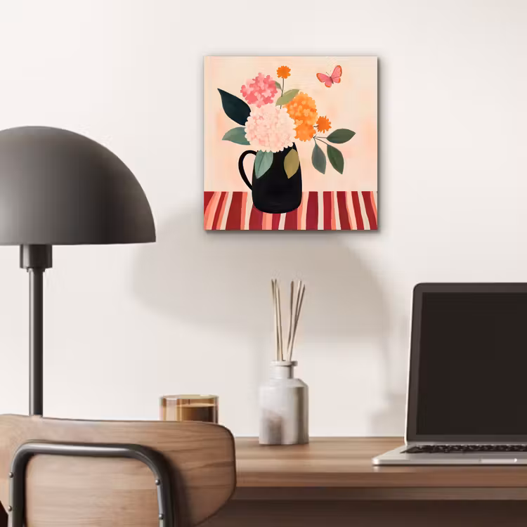 Aluminium schilderij - Vaas - Bloemen - Vlinder - Rood — 6