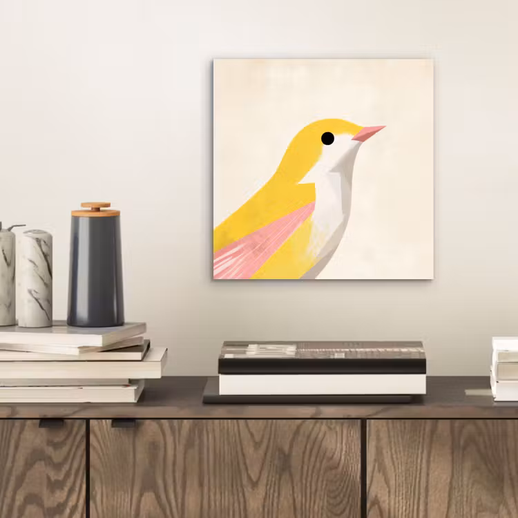 Aluminium schilderij - Vogel - Minimalistisch - Geel — 2