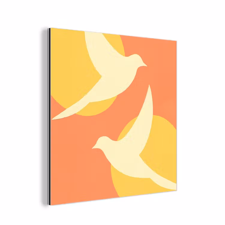 Aluminium schilderij - Vogels - Cirkels - Geel — 1