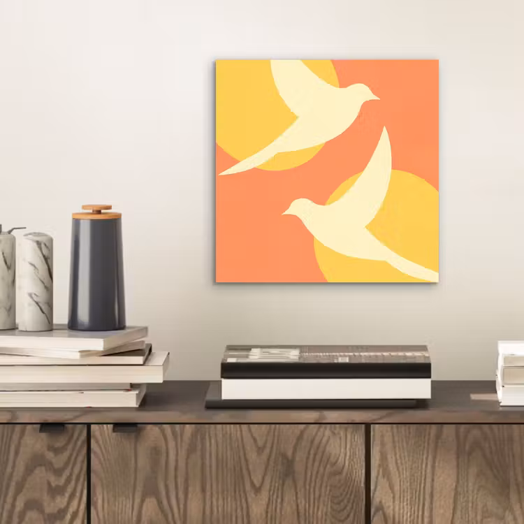 Aluminium schilderij - Vogels - Cirkels - Geel — 2