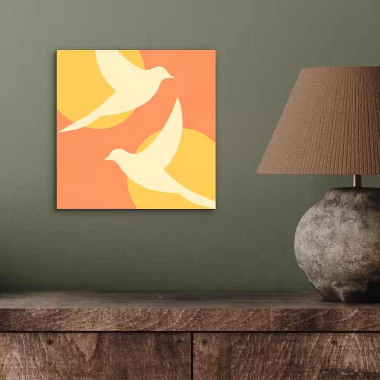 Aluminium schilderij - Vogels - Cirkels - Geel — 3