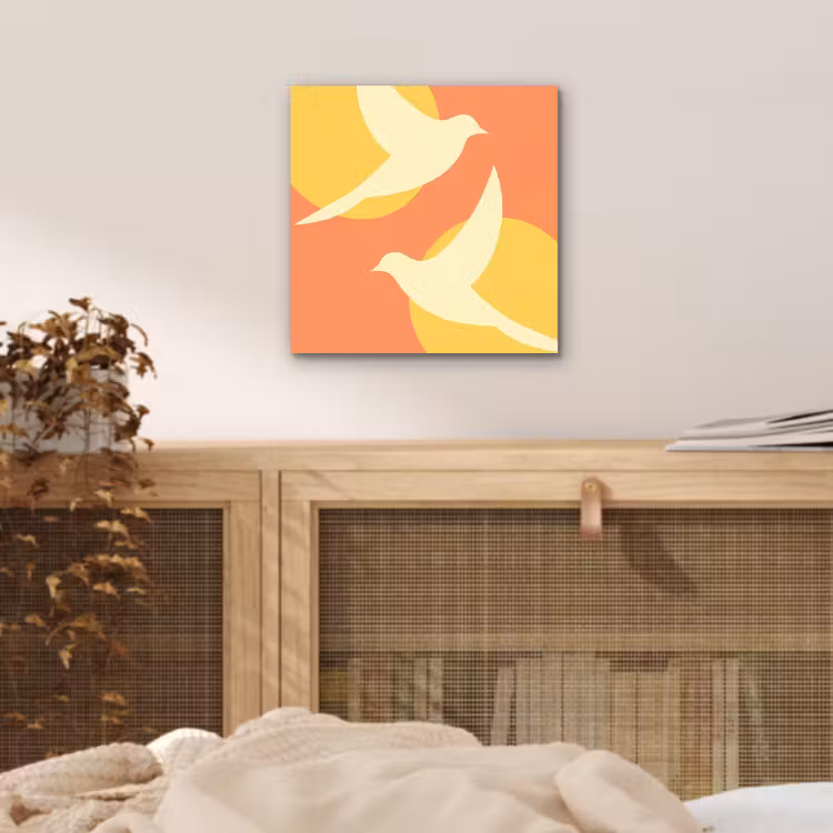 Aluminium schilderij - Vogels - Cirkels - Geel — 4