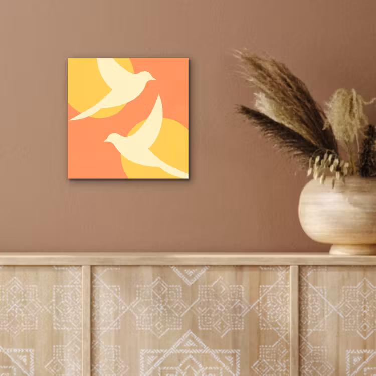 Aluminium schilderij - Vogels - Cirkels - Geel — 5