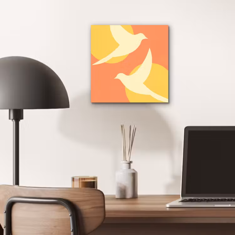 Aluminium schilderij - Vogels - Cirkels - Geel — 6