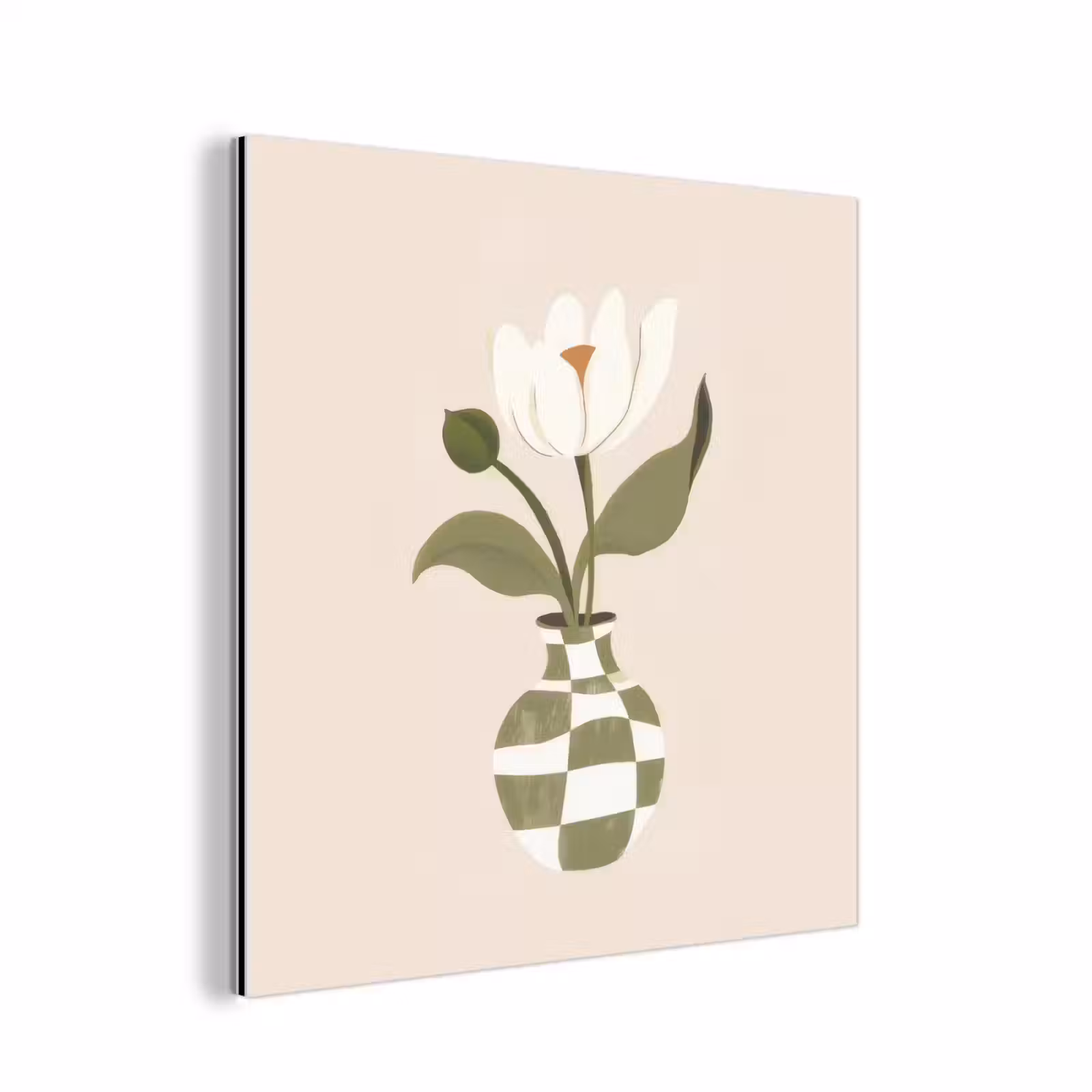 Aluminium schilderij - Vaas - Geruit - Bloem - Groen — 1
