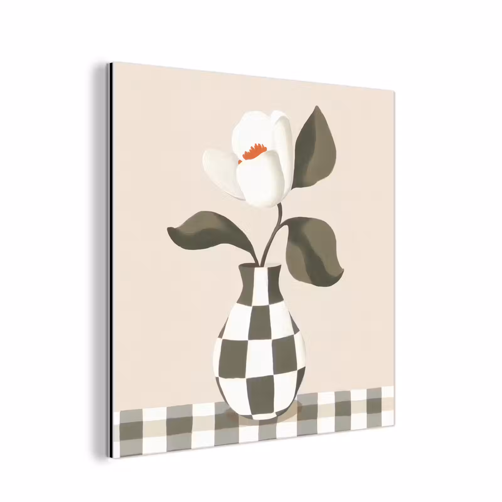 Aluminium schilderij - Vaas - Geruit - Groen - Bloem — 1