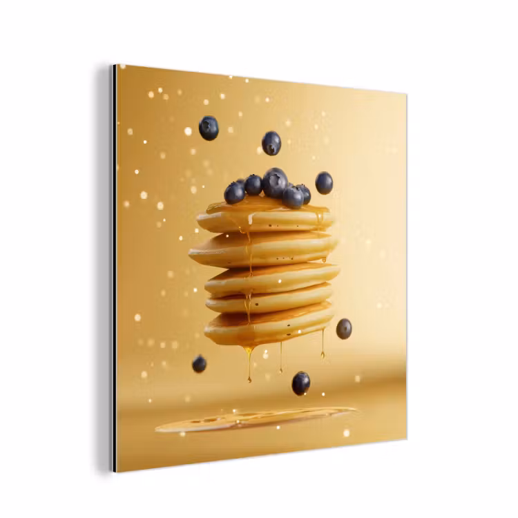 Aluminium schilderij - Pannenkoeken - Eten - Honing - Geel — 1